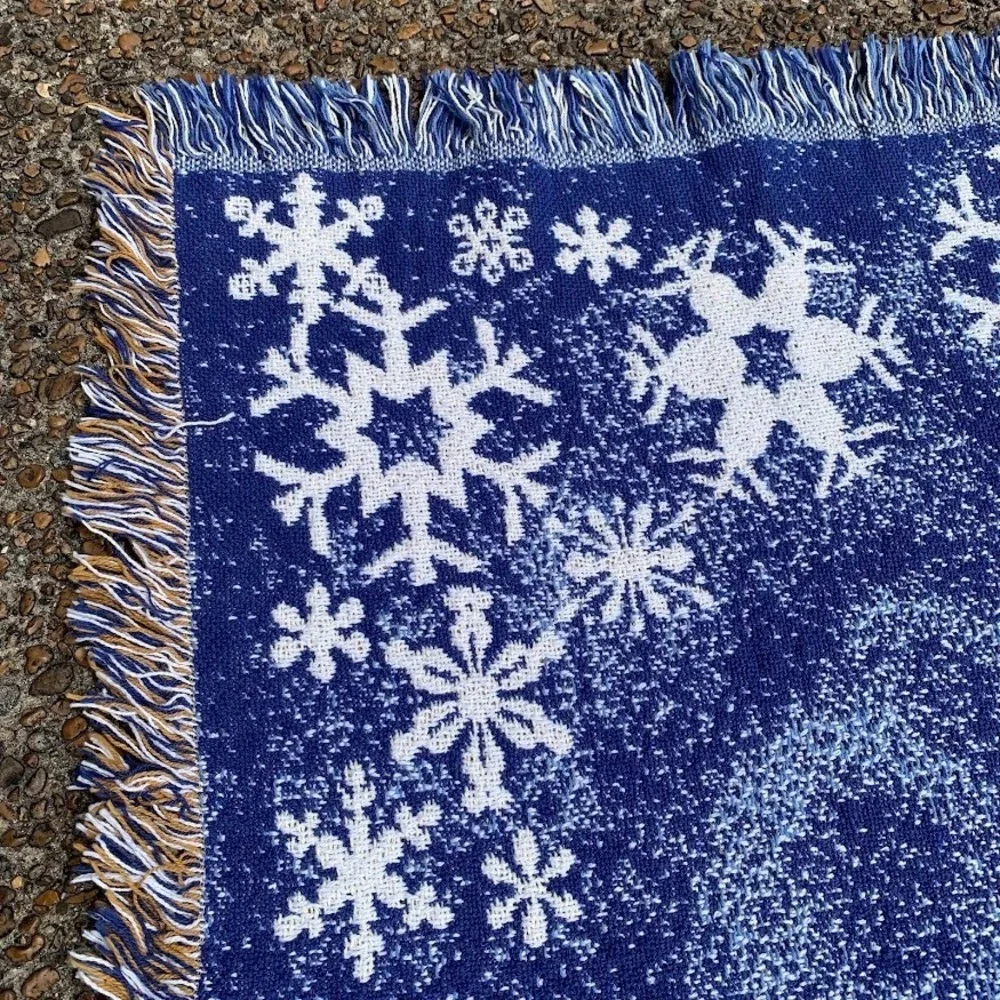 Vintage Peace On Earth Snow Village Holiday Woven Blanket Throw Tapestry